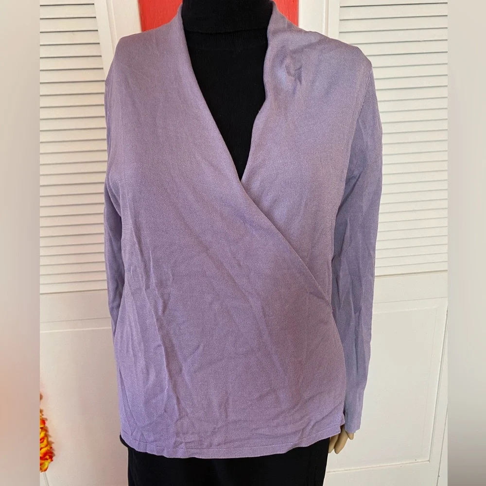 Eileen Fisher purple wrap waist blouse in size petite large. - Picture 2 of 16
